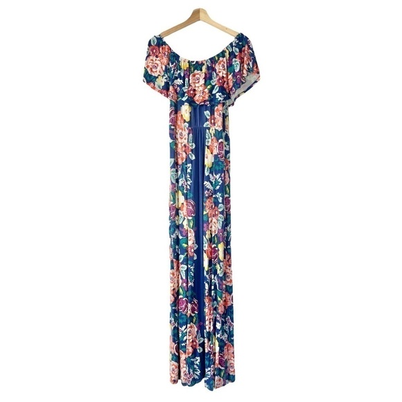 Soma Blue Layered Floral Flounce Off Shoulder Maxi Dress M - Picture 4 of 7
